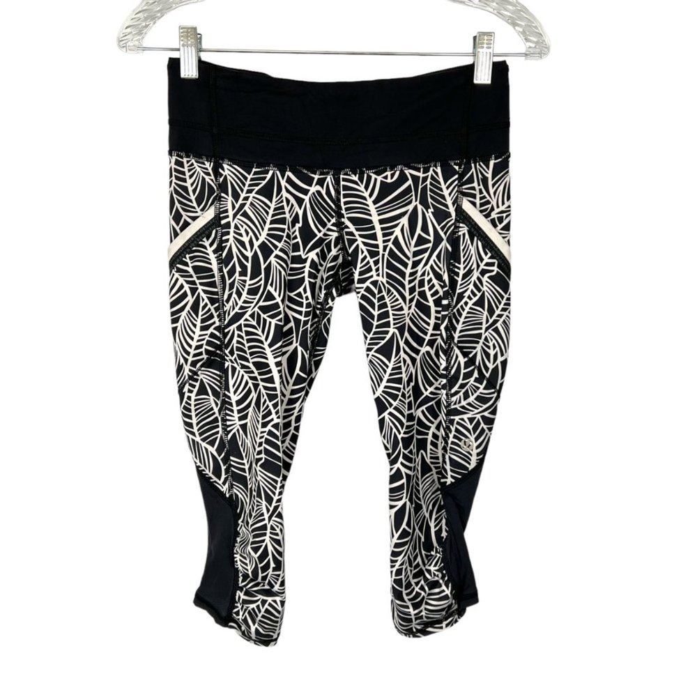 Lululemon Run A Marathon Crop II Legging Pretty Palm Black Angel Wing size 4
